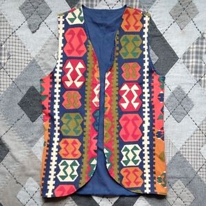 Vintage Handmade Vibrant Long Open Vest